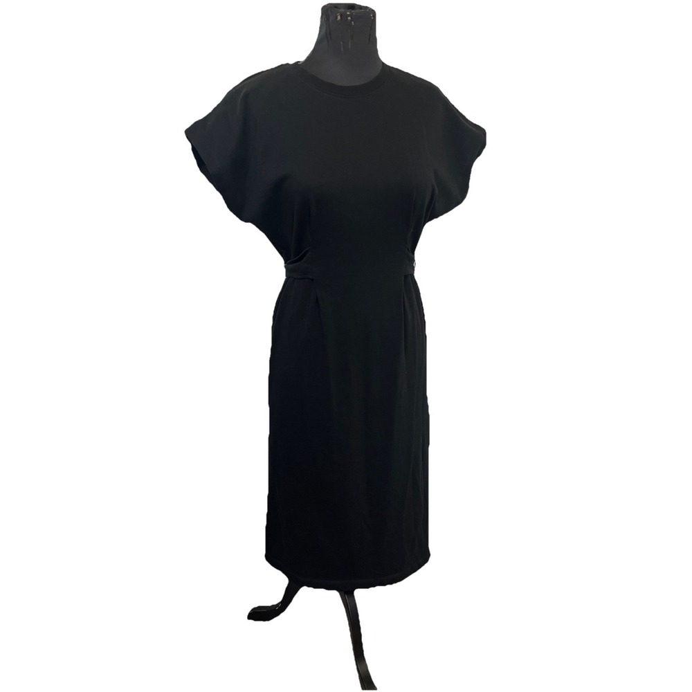 ZARA WOMAN Knit MIDI DRESS TIE Back Side Slit Sleveless Crew Neck